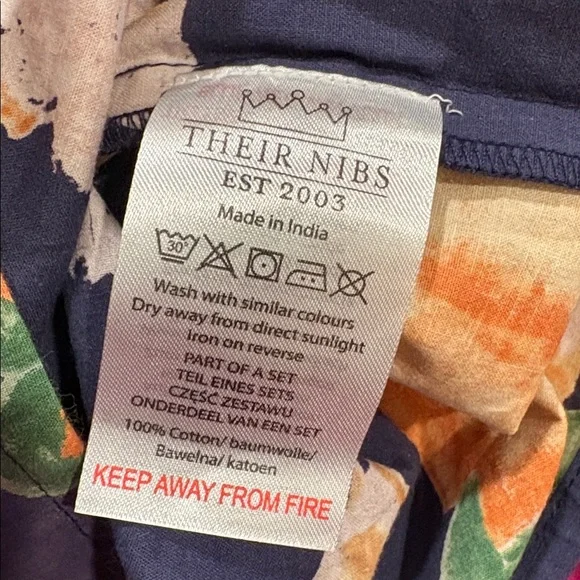 ANTHROPOLOGIE Their Nibs Pajama Set Women XL Blue & Orange Citrus Print NEW